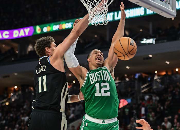 Boston Celtics forward Grant Williams, Milwaukee Bucks center Brook Lopez